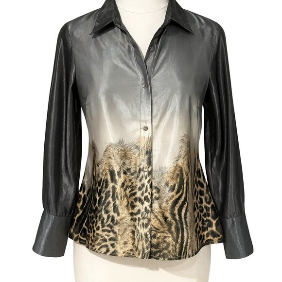 Madison Paige Vintage 90s Y2K Animal Print Button Down Black & Tan Medium Cheeta - Picture 1 of 7